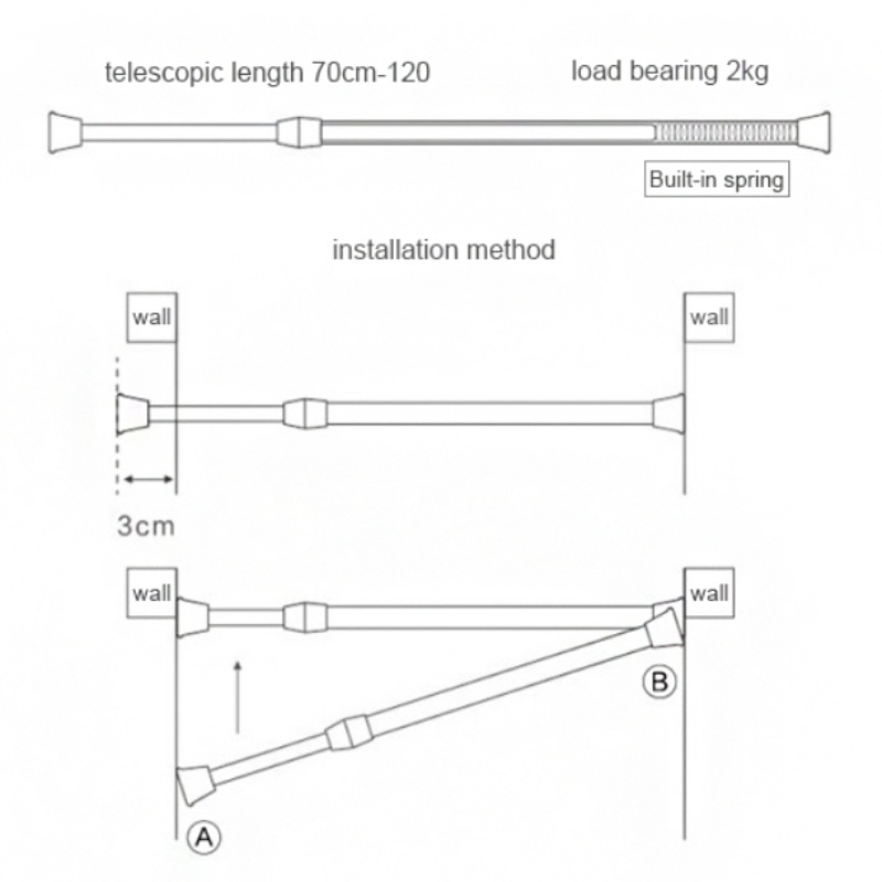 Home Garden Curtain Rods Hardware 1x Heavy Duty Tension Curtain Rod Spring Load Adjustable Extendable Curtain Pole